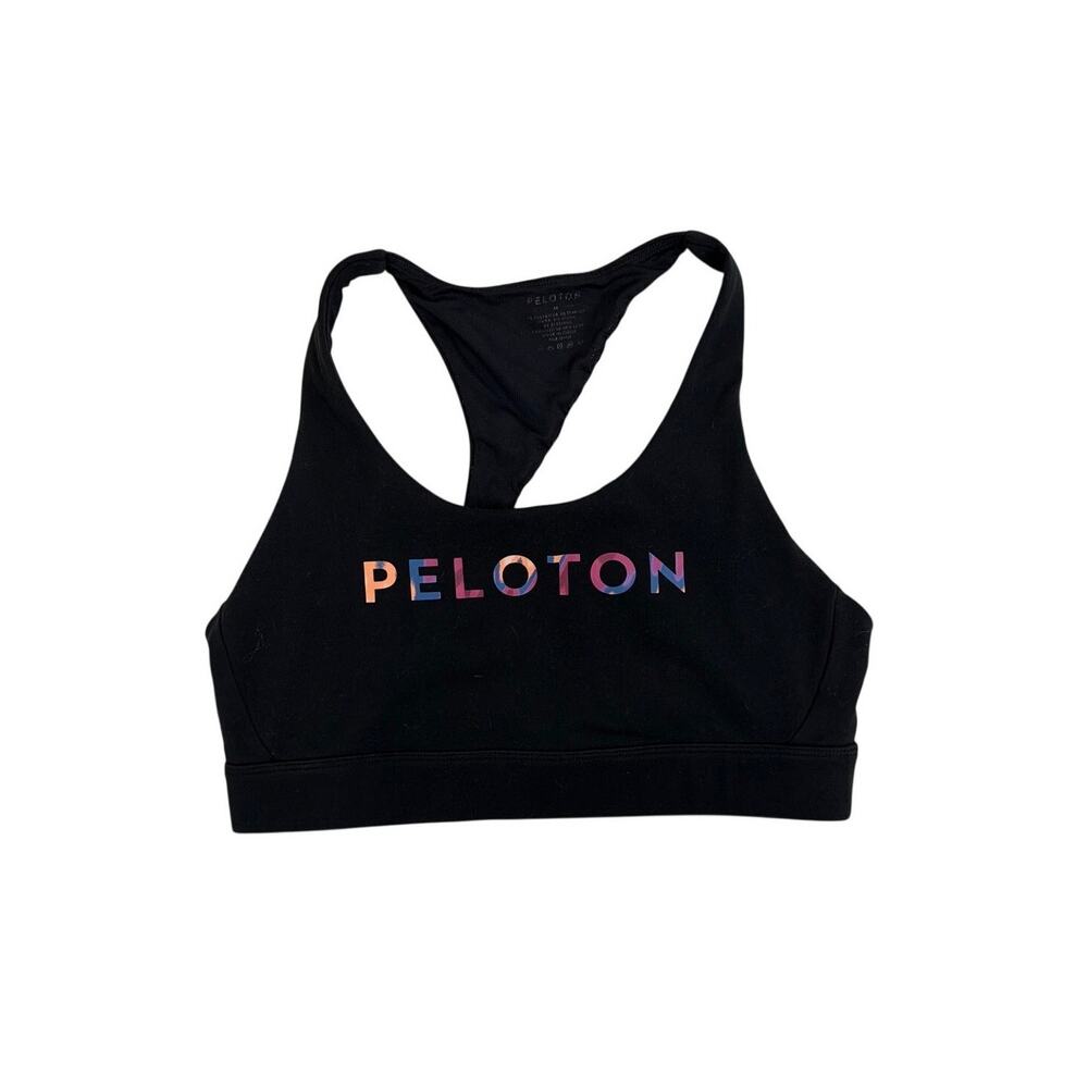 Peloton Cadent Black Pink Strappy Elevate Athletic Unpadded Sports Bra Medium